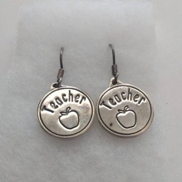 Silver Teacher Apple Drop Earrings Vintage Antique jewelry woman wife lady girls - Picture 10 of 10